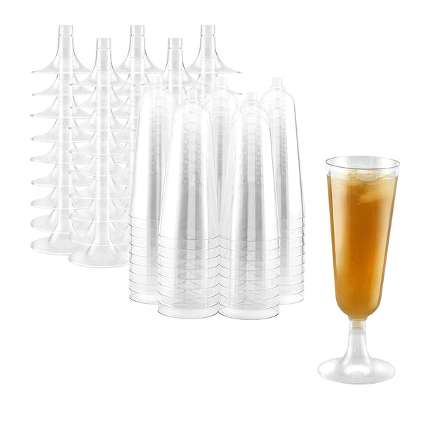 50 Plastic Champagne Flutes | 5.5 oz. Clear Hard Disposable Party & Wedding Cups | Premium Heavy Duty Fancy Champagne Flute (50-Pack) by Bloomingoods