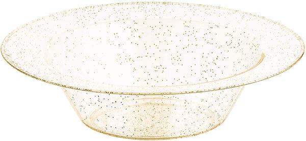 BloominGoods - Disposable Plastic plates, Clear with GOLD Glitter - 6-Ounce Dessert Bowls (50-pack)