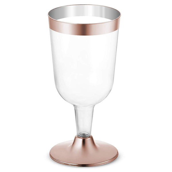 50-Pack Rose Gold Rimmed Disposable Wine Glasses | 7 oz. Premium Clear Hard Plastic Fancy Wine Cups (50-Pack) by Bloomingoods