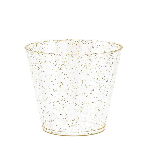 100 Gold Glitter Clear Hard Plastic Cups | 9 oz. Fancy Disposable Tumblers (100-Pack) by Bloomingoods