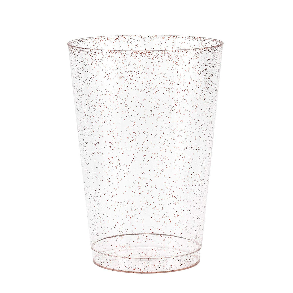50 Rose Gold Glitter Clear Hard Plastic Cups | 14 oz. Fancy Disposable Wedding Tumblers for Party & Wedding (50-Pack)