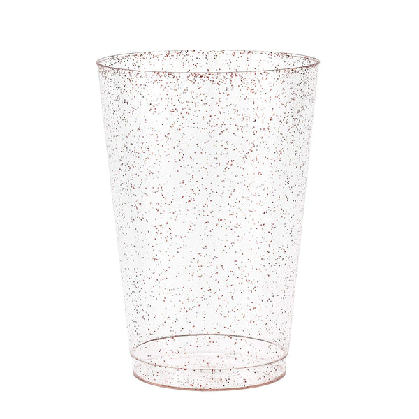 50 Rose Gold Glitter Clear Hard Plastic Cups | 14 oz. Fancy Disposable Wedding Tumblers for Party & Wedding (50-Pack)