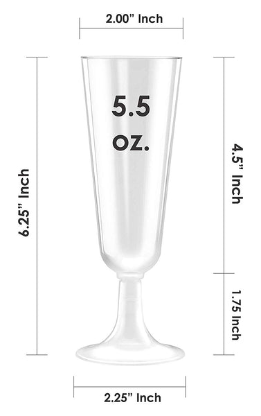 50 Plastic Champagne Flutes | 5.5 oz. Clear Hard Disposable Party & Wedding Cups | Premium Heavy Duty Fancy Champagne Flute (50-Pack) by Bloomingoods