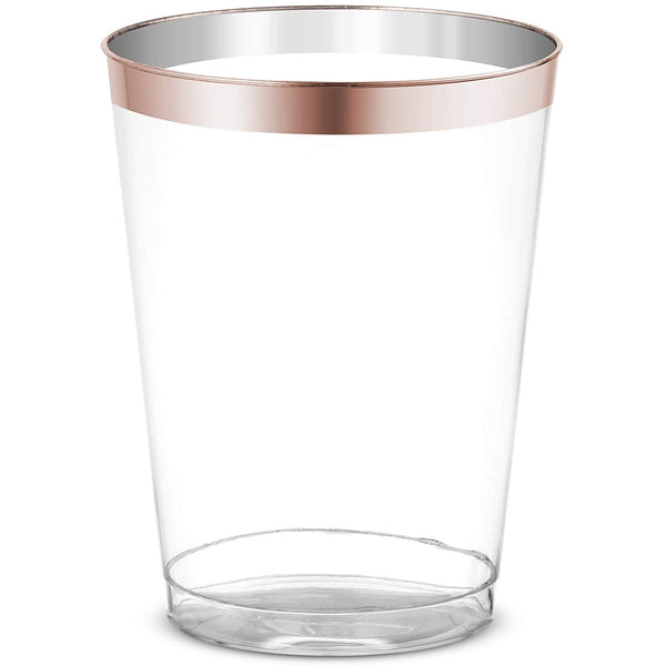 50 Rose Gold Rimmed Clear Hard Plastic Cups | 10 oz. Fancy Disposable Wedding Tumblers for Party & Wedding (50-Pack) by Bloomingoods