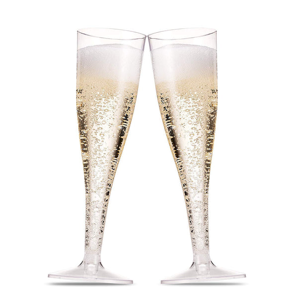 Plastic Champagne Glasses, 50-Pack Disposable or Reusable Large Champagne Flutes, 7 oz