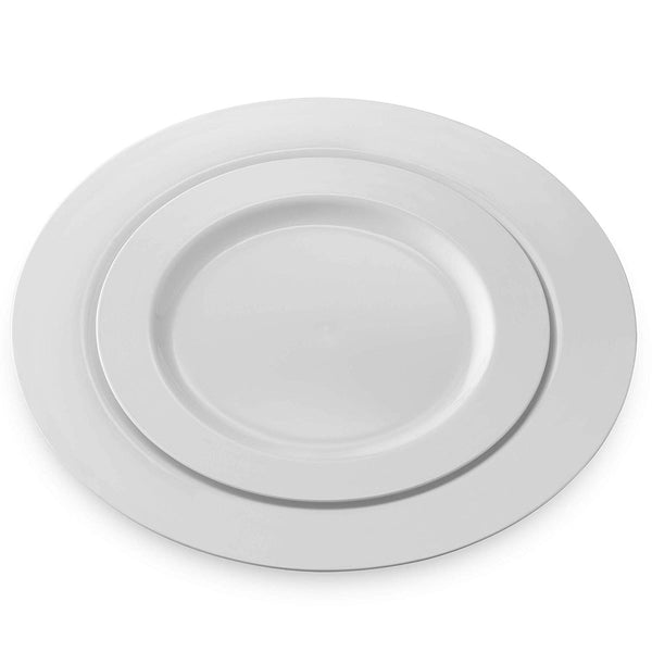 50 Disposable White Plastic Dinner Plates | 10.5" Inch Premium Heavy Duty Disposable Dinnerware with Real China Design | Safe & Reusable and Great for Parties or Weddings (50-Pack) by Bloomingoods