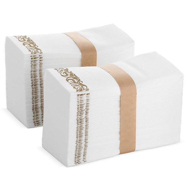BloominGoods Disposable Linen-Feel Guest Towels | Decorative White Hand Towels, Floral Paper Napkins (100, Plain)