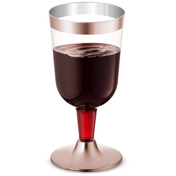 50-Pack Rose Gold Rimmed Disposable Wine Glasses | 7 oz. Premium Clear Hard Plastic Fancy Wine Cups (50-Pack) by Bloomingoods