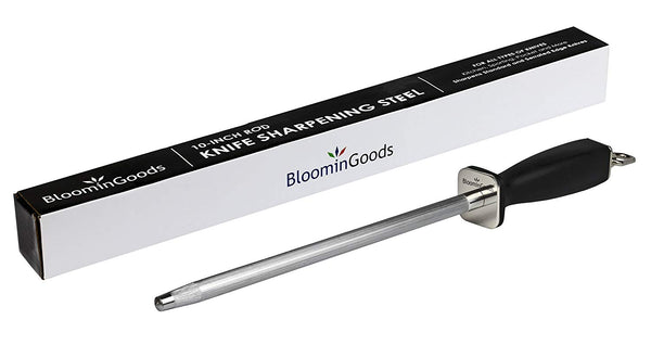 10-Inch Knife Sharpening Steel | Kitchen Stainless Steel Honing Rod | Chef Knife Sharpener by Bloomingoods