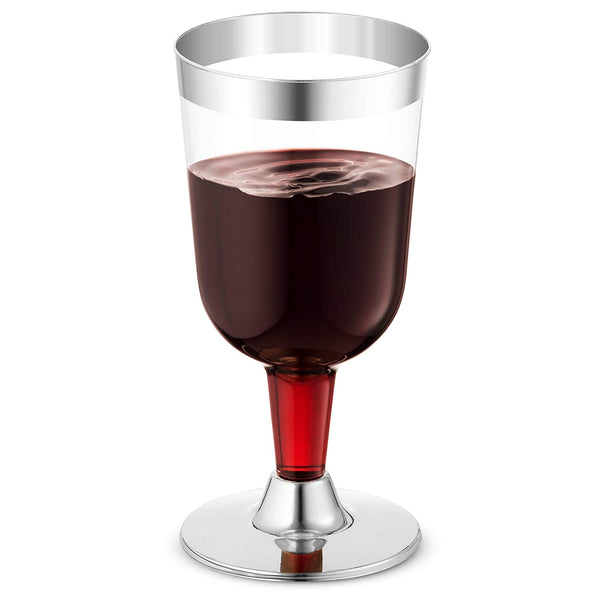 50 Pack Silver Rimmed Disposable Wine Glasses | 7 oz. Premium Clear Hard Plastic Fancy Wine Cups (50-Pack) by Bloomingoods