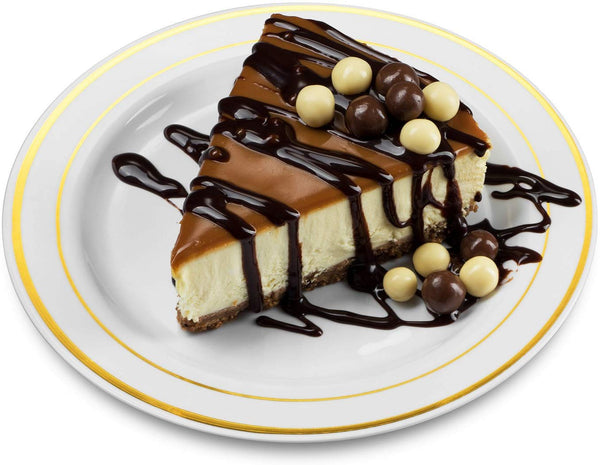 BloominGoods - Disposable Plastic plates, White with GOLD Rim - 7.5" Dessert Plate (100-pack)