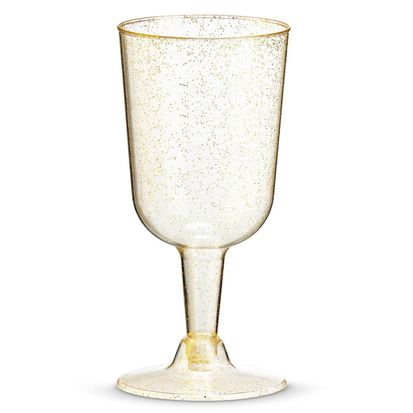 50 Gold Glitter Disposable Wine Glasses | 7 oz. Clear Hard Plastic Disposable Fancy Cups for Parties & Weddings (50-Pack) by BloominGoods