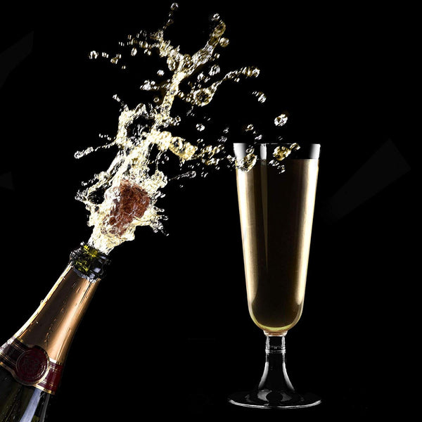 50 Plastic Champagne Flutes | 5.5 oz. Clear Hard Disposable Party & Wedding Cups | Premium Heavy Duty Fancy Champagne Flute (50-Pack) by Bloomingoods