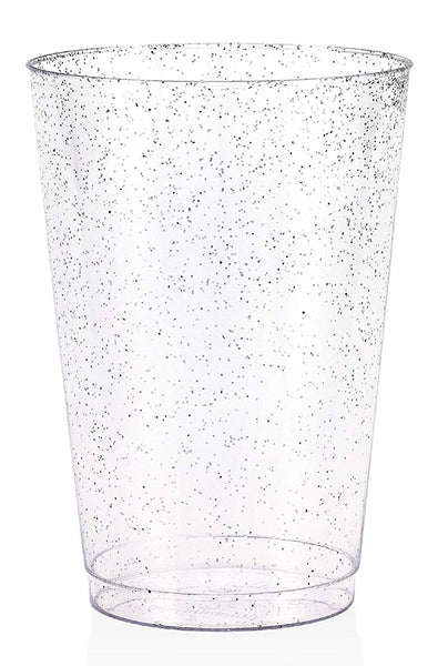 50 Silver Glitter Clear Hard Plastic Cups | 16 oz. Fancy Disposable Wedding Tumblers for Party & Wedding (50-Pack)