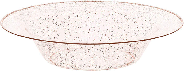 BloominGoods - Disposable Plastic plates, Clear with ROSE GOLD Glitter - 14-Ounce Soupe Bowls (50-pack)