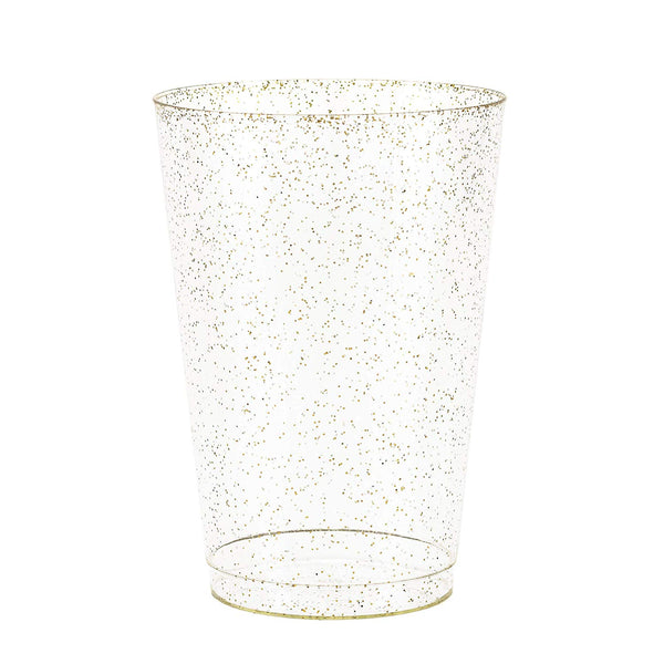 50 Gold Glitter Clear Hard Plastic Cups | 12 oz. Fancy Disposable Wedding Tumblers for Party & Wedding (50-Pack) by Bloomingoods