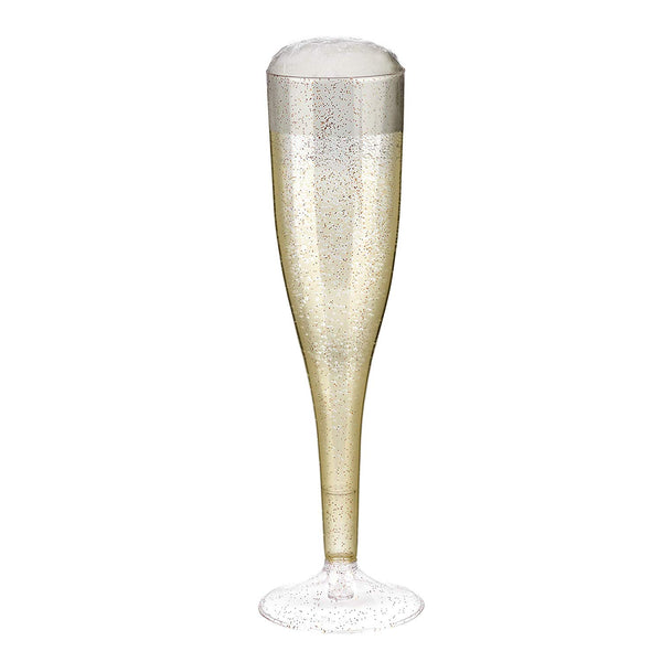 Plastic Champagne Glasses with Rose Gold Glitter, 50-Pack Disposable or Reusable Large Champagne Flutes, 7 oz