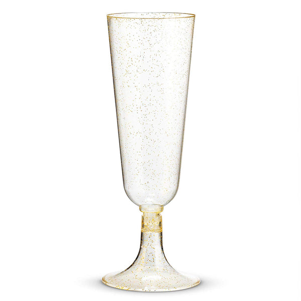 50 Gold Glitter Plastic Champagne Flutes | 5.5 oz. Clear Hard Disposable Party Cups | Premium Heavy Duty Fancy Champagne Flute or Toasting Glasses (50-Pack) by Bloomingoods
