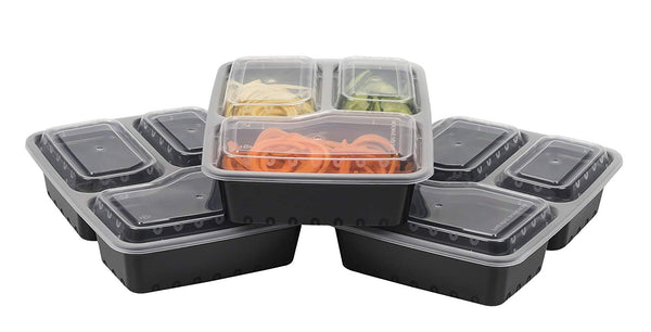 BloominGoods Meal Prep Containers | 3 Compartment Food Storage Container with Lids | Microwave, Dishwasher Safe, Reusable Portion Control Plates (15-Pack) by Bloomingoods