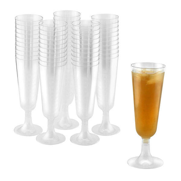 50 Plastic Champagne Flutes | 5.5 oz. Clear Hard Disposable Party & Wedding Cups | Premium Heavy Duty Fancy Champagne Flute (50-Pack) by Bloomingoods