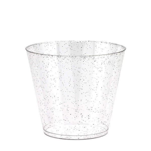 100 Silver Glittered Clear Hard Plastic Cups | 9 oz. Fancy Disposable Tumblers (100-Pack) by Bloomingoods