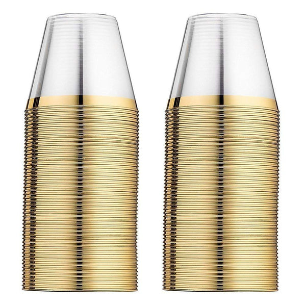 100 Gold Rimmed Clear Hard Plastic Cups | 9 oz. Fancy Disposable Tumblers (100-Pack) by Bloomingoods