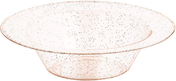 BloominGoods - Disposable Plastic plates, Clear with ROSE GOLD Glitter - 6-Ounce Dessert Bowls (50-pack)