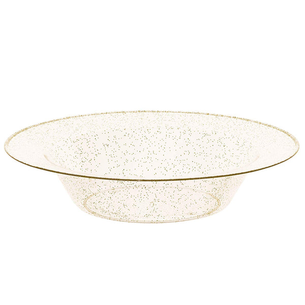 BloominGoods - Disposable Plastic plates, Clear with GOLD Glitter - 14-Ounce Soupe Bowls (50-pack)