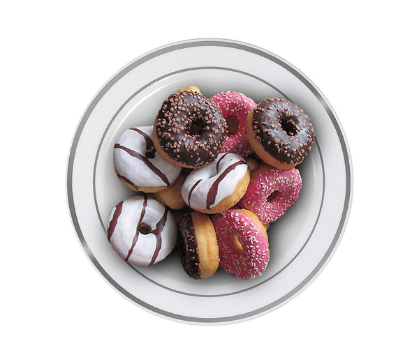 BloominGoods - Disposable Plastic plates, White with SILVER Rim - 6-Ounce Dessert Bowls (100-pack)
