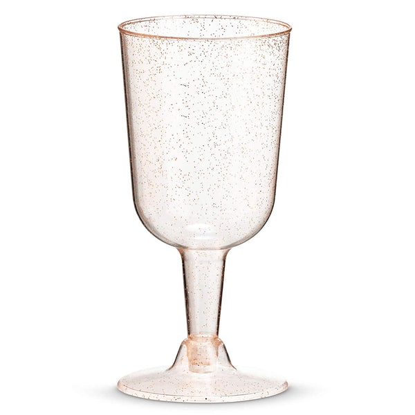 50 Rose Gold Glitter Disposable Wine Glasses | 7 oz. Clear Hard Plastic Fancy Cups for Parties & Weddings (50-Pack) by Bloomingoods