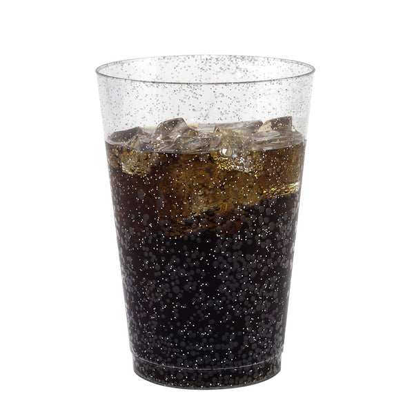 50 Silver Glitter Clear Hard Plastic Cups | 10 oz. Fancy Disposable Tumblers (50-Pack) by Bloomingoods