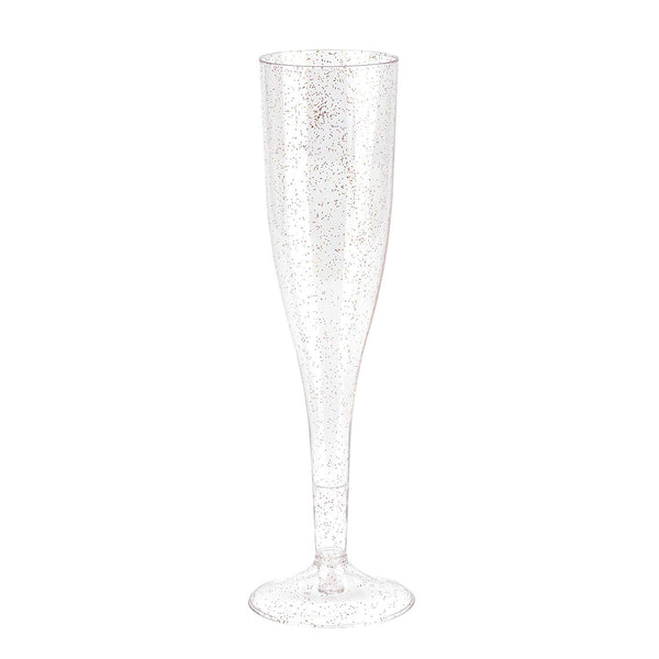 Plastic Champagne Glasses with Rose Gold Glitter, 50-Pack Disposable or Reusable Large Champagne Flutes, 7 oz
