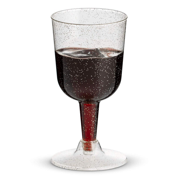 50-Pack Silver Glitter Disposable Dessert Cups | 6 oz. Clear Hard Plastic Fancy Wine Cups (50-Pack) by Bloomingoods
