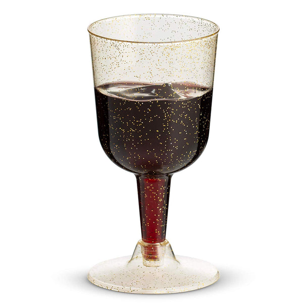 50 Gold Glitter Disposable Dessert Cups | 6 oz. Clear Hard Plastic Fancy Wine Cups for Parties & Weddings (50-Pack) by Bloomingoods