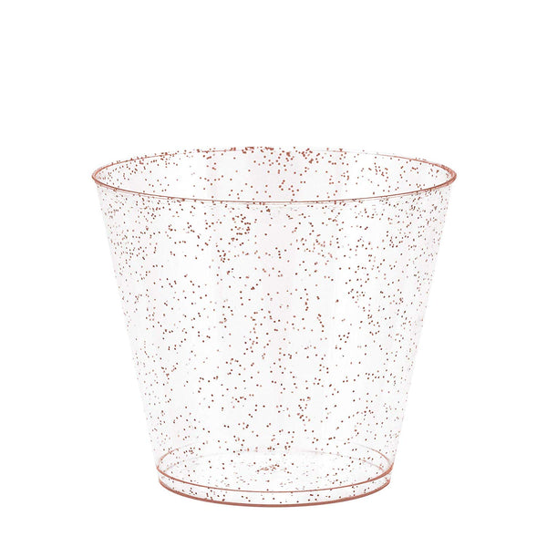 100 Rose Gold Glitter Clear Hard Plastic Cups | 9 oz. Fancy Disposable Wedding Tumblers (100-Pack) by Bloomingoods