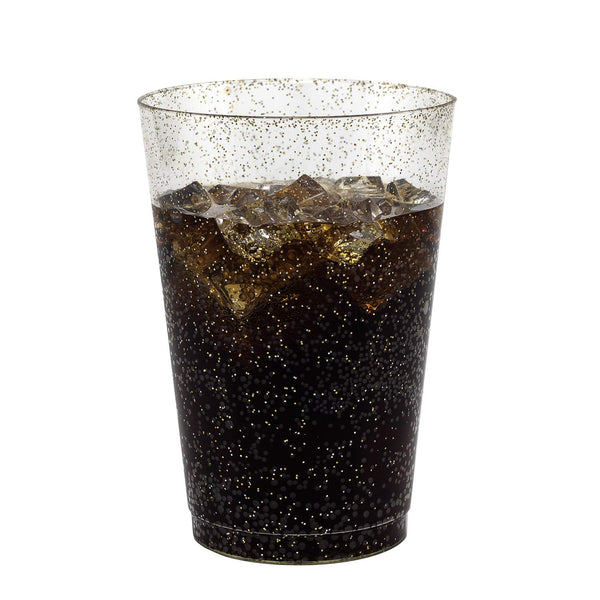 50 Gold Glitter Clear Hard Plastic Cups | 10 oz. Fancy Disposable Tumblers (50-Pack) by Bloomingoods