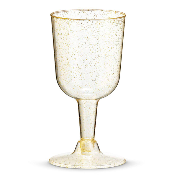 50 Gold Glitter Disposable Dessert Cups | 6 oz. Clear Hard Plastic Fancy Wine Cups for Parties & Weddings (50-Pack) by Bloomingoods