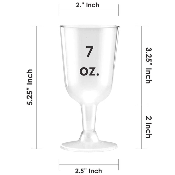50 Disposable Wine Glasses | 7 oz. Premium Clear Hard Plastic Fancy Cups for Parties & Weddings (50-Pack) by BloominGoods (7 Ounce)