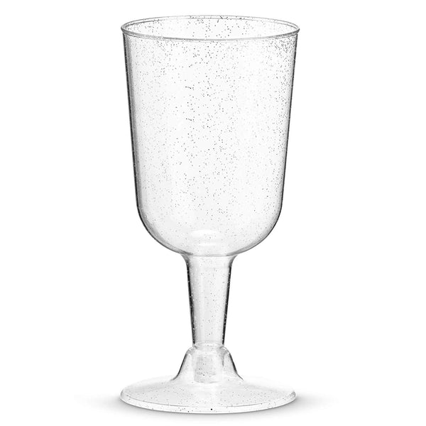 50 Silver Glitter Disposable Wine Glasses | 7 oz. Clear Hard Plastic Fancy Cups (50-Pack) by BloominGoods