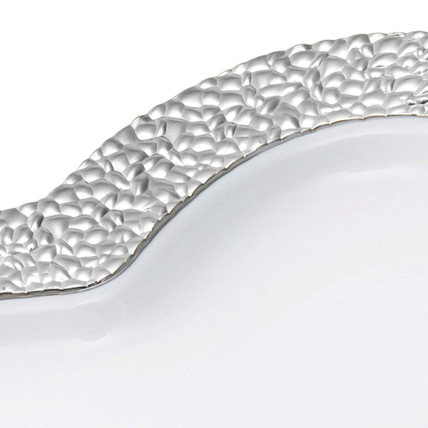 BloominGoods - Disposable Plastic plates, White with SILVER HAMMERED - 10" HEART Dinner Plates (50-Pack)
