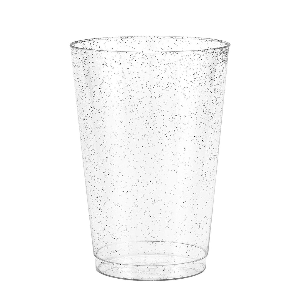 50 Silver Glitter Clear Hard Plastic Cups | 14 oz. Fancy Disposable Wedding Tumblers for Party & Wedding (50-Pack)
