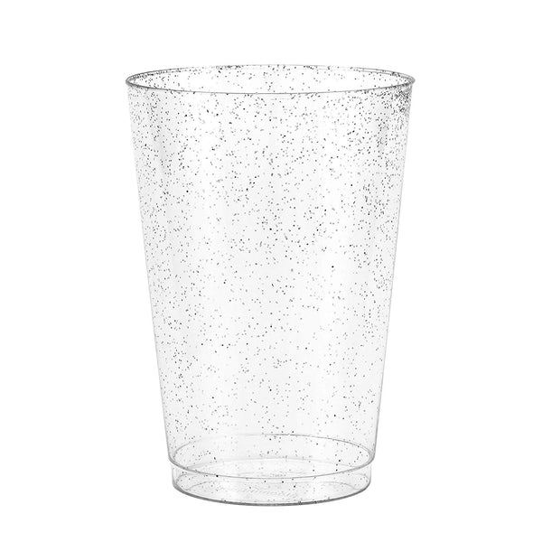 50 Silver Glitter Clear Hard Plastic Cups | 14 oz. Fancy Disposable Wedding Tumblers for Party & Wedding (50-Pack)