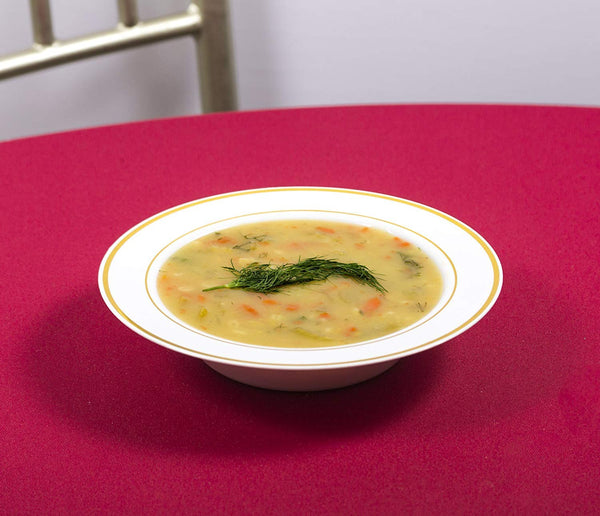 50 Disposable White Gold Trim Plastic Soup Bowls | 14 oz. Premium Heavy Duty Disposable Dinnerware with Real China Design | Safe & Reusable and Great for Parties or Weddings. (50-Pack) Gold