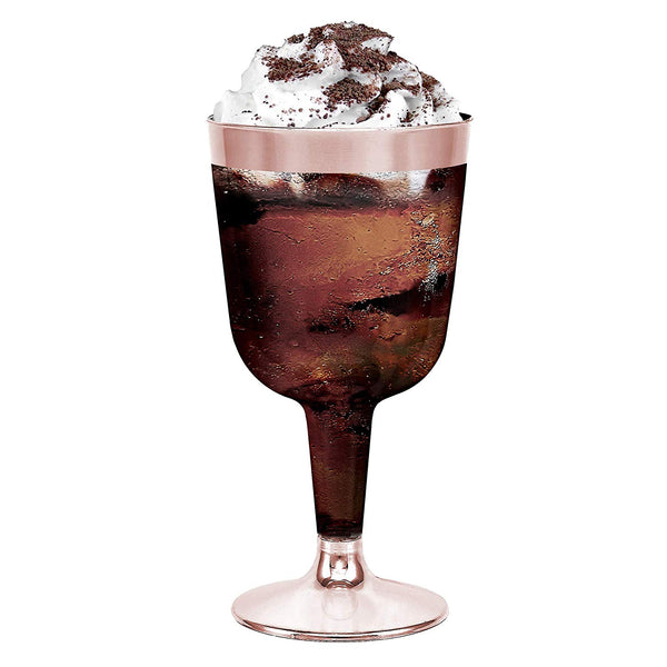 50-Pack Rose Gold Rimmed Disposable Wine Cups, 6 oz. | Clear Hard Plastic Fancy Small Dessert Cups (50-Pack) by Bloomingoods