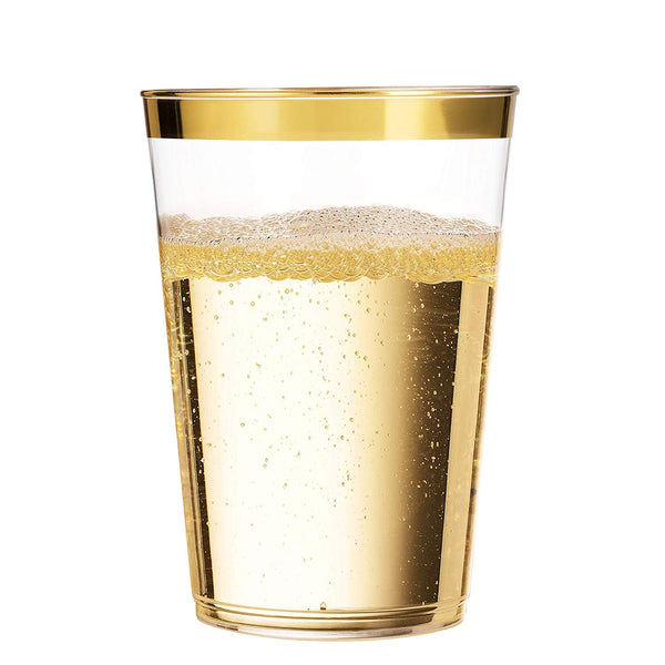 50 Gold Rimmed Clear Hard Plastic Cups | 14 oz. Fancy Disposable Wedding Tumblers for Party & Wedding (50-Pack)