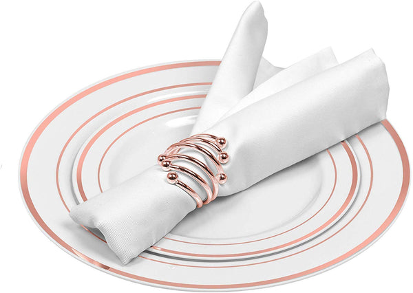 BloominGoods - Disposable Plastic plates, White with ROSE GOLD Rim - 10.25" Dinner Plates (100-pack)