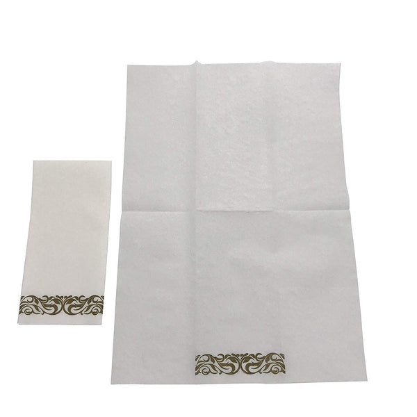 BloominGoods Disposable Linen-Feel Guest Towels - Decorative White Hand Towels, Gold Floral Cloth-Like Paper Napkins - Case of 1000 (Bulk Packaging)