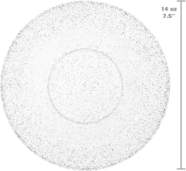 BloominGoods - Disposable Plastic plates, Clear with SILVER Glitter - 14-Ounce Soupe Bowls (50-pack)