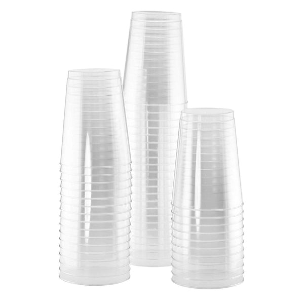 50 Heavy Duty Disposable Cups | 12 oz. Premium Clear Hard Plastic Fancy Glasses for Parties & Weddings (50 Pack) by Bloomingoods