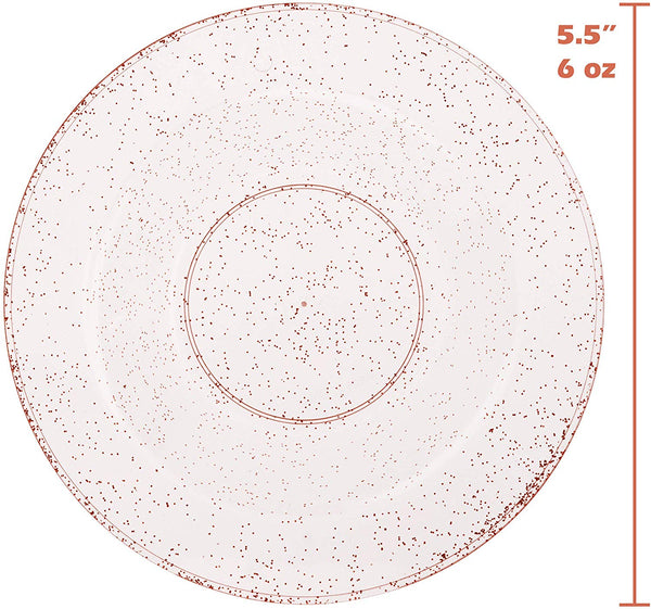 BloominGoods - Disposable Plastic plates, Clear with ROSE GOLD Glitter - 6-Ounce Dessert Bowls (50-pack)